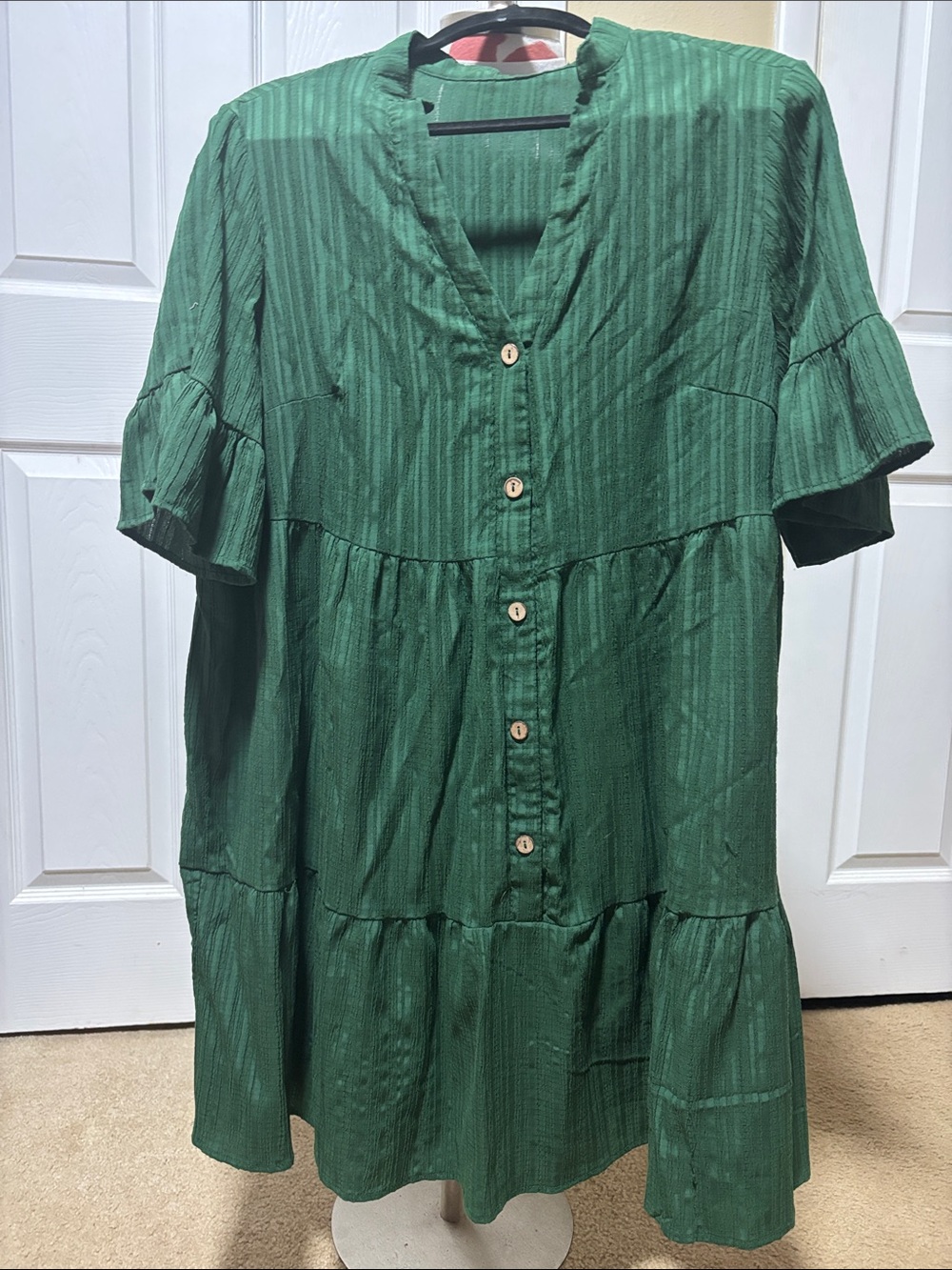 SHEIN Green Button-Front Tiered Midi Dress